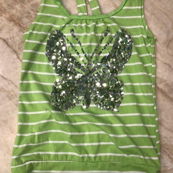 NWOT One Step Up Girls Tank Top Sequin Butterfly - Picture 2 of 6